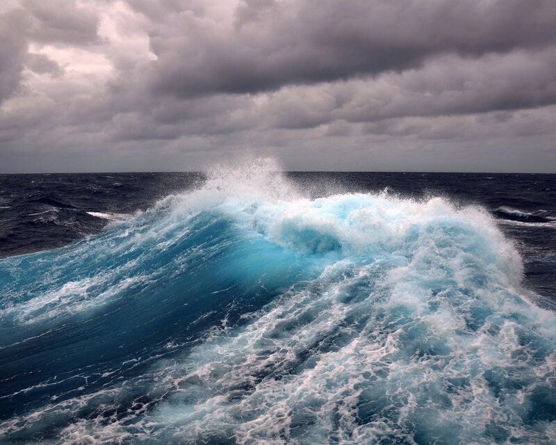 Ocean Wave Crashing — Blue, Dramatic, Photograph, Clouds, Sea