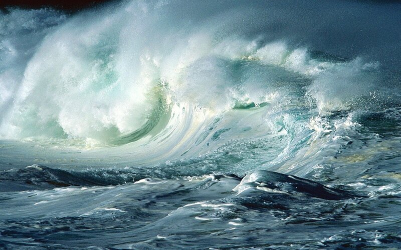 Ocean Wave Crashing — Blue, Dramatic, Photograph, Foam, Sea, White
