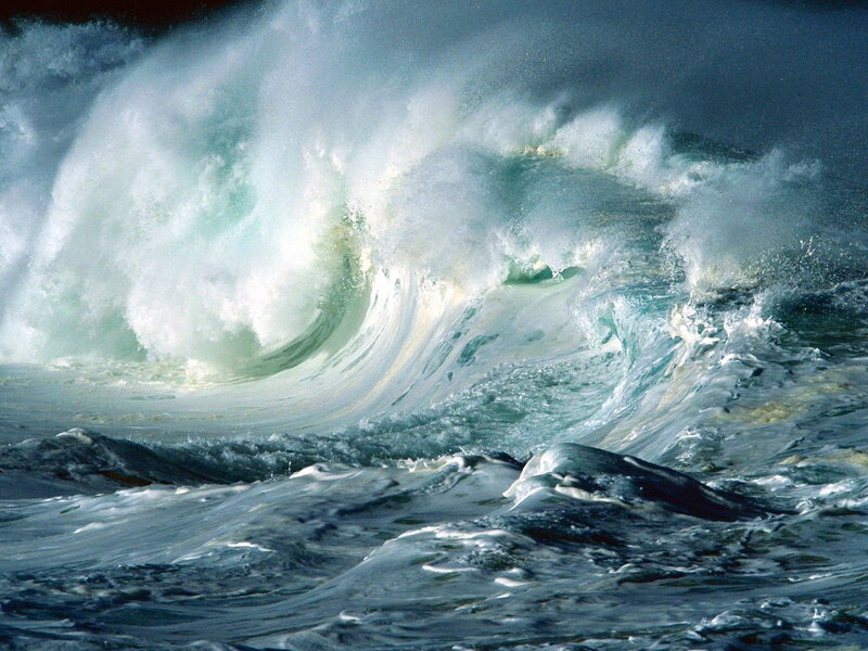 Ocean Wave Crashing — Blue, Dramatic, Photograph, Foam