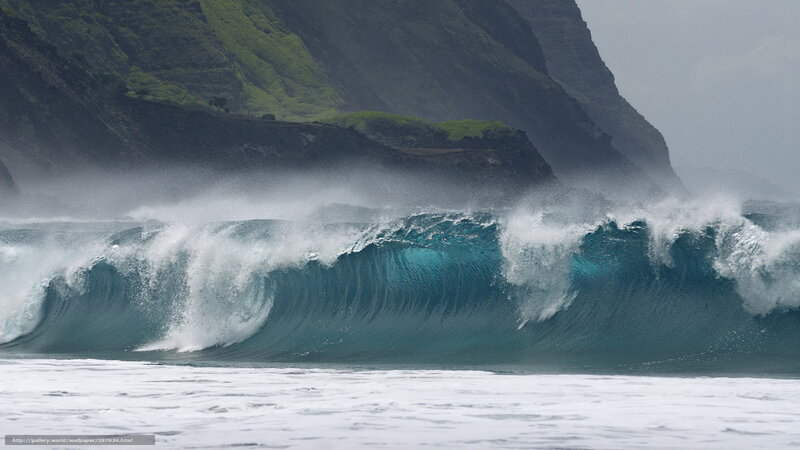 Ocean Wave Crashing — Blue, Dramatic, Photograph, Mountain