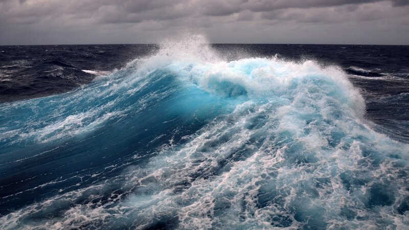 Ocean Wave Crashing — Blue, Dramatic, Photograph, Sea, Sky, Clouds