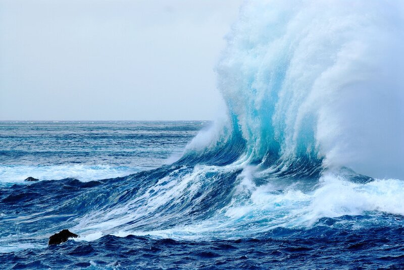Ocean Wave Crashing — Blue, Dramatic, Photograph, Sea, Sky