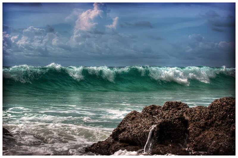 Ocean Wave Crashing — Blue, Dramatic, Photograph