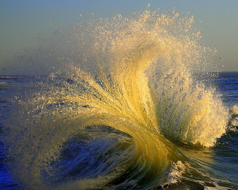 Ocean Wave Crashing — Blue, Dramatic, Sunset, Photograph, Sea