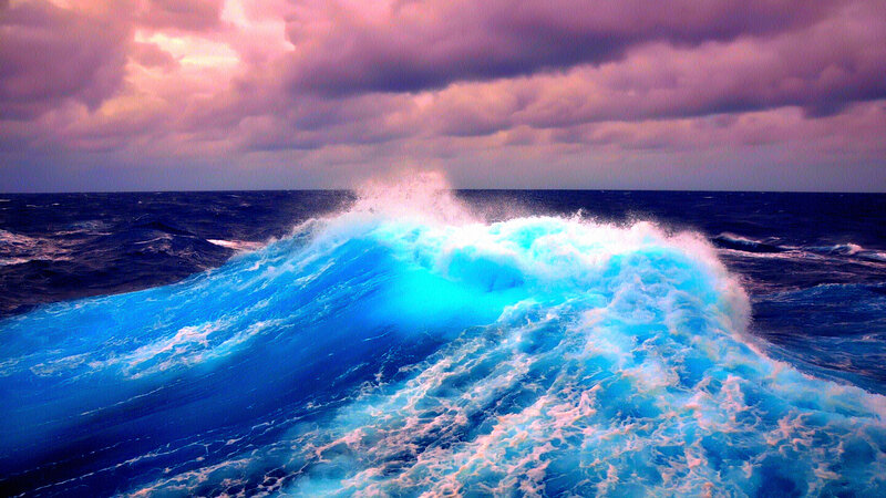Ocean Wave Crashing — Blue, Dramatic, Sunset, Photograph, Sky
