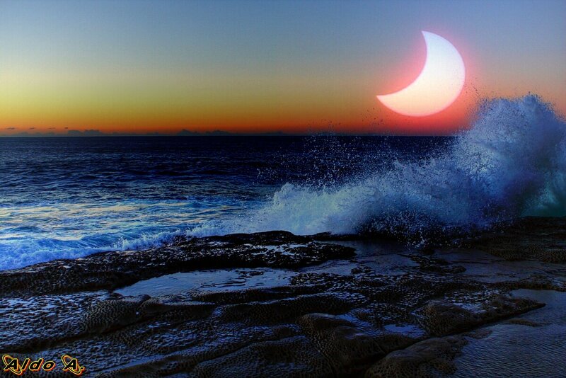 Ocean Wave Crashing — Blue, Dramatic, Sunset, Photograph