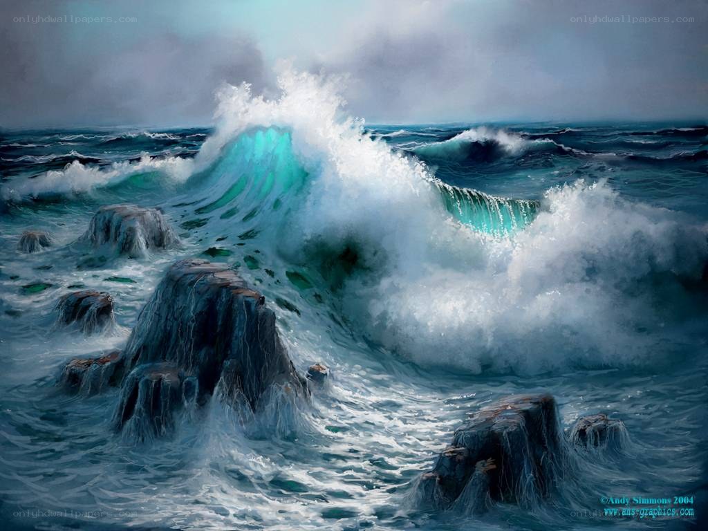Ocean wave crashing on rocks