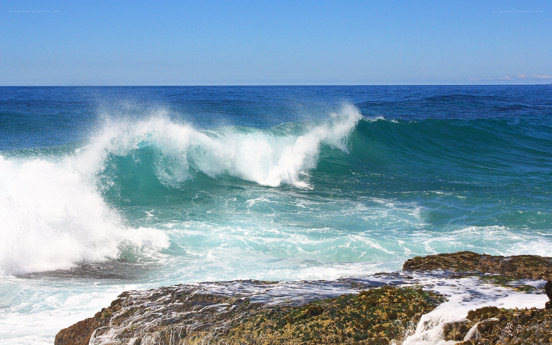 Ocean wave crashing on rocks