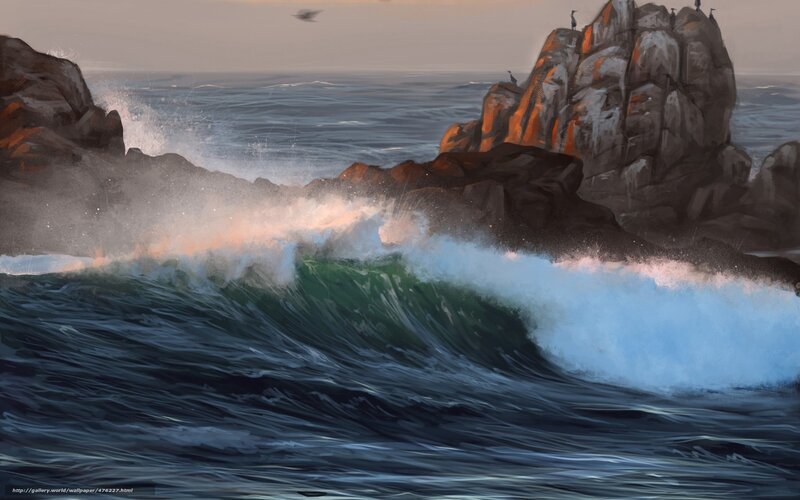 Ocean Wave Crashing on Rocks — Blue, Dramatic, Sunset
