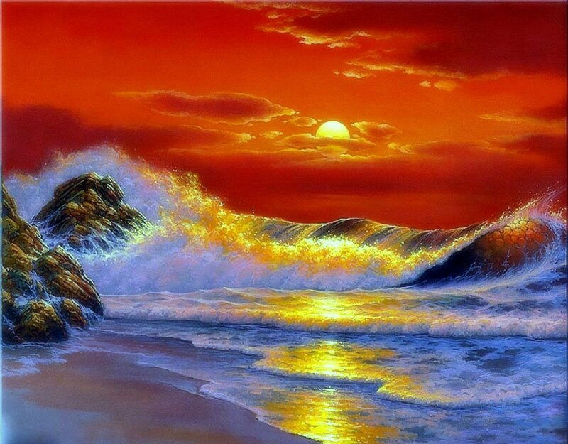 Ocean Wave Crashing — Red, Dramatic