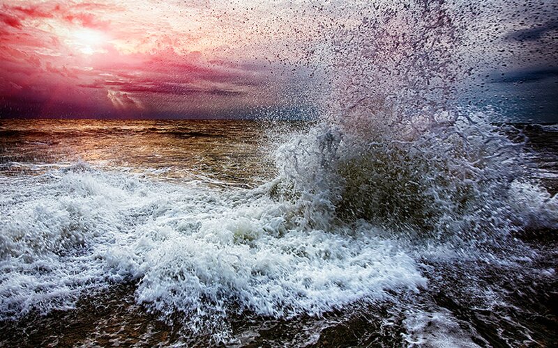 Ocean Wave Crashing — Red