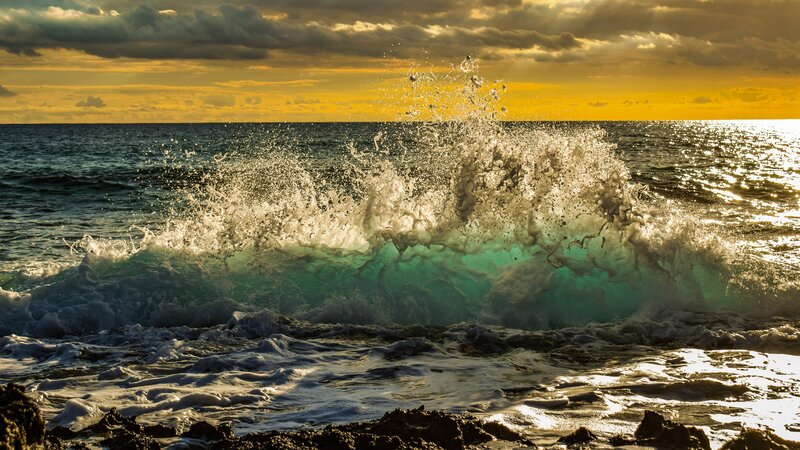 Ocean Wave Crashing — Yellow, Dramatic, Sunset