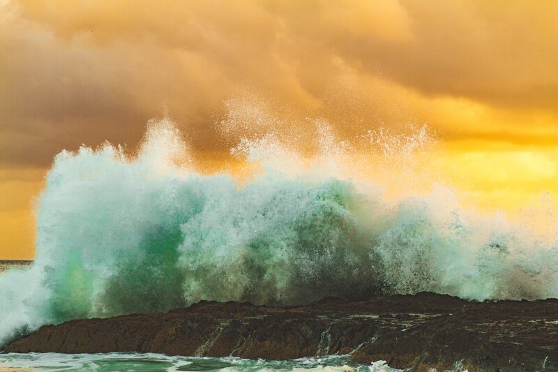 Ocean Wave Crashing — Yellow, Dramatic