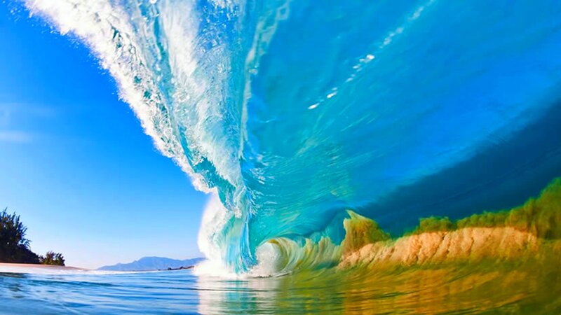 Ocean Wave Curling — Blue, Dramatic, Afternoon, Photograph, Beach