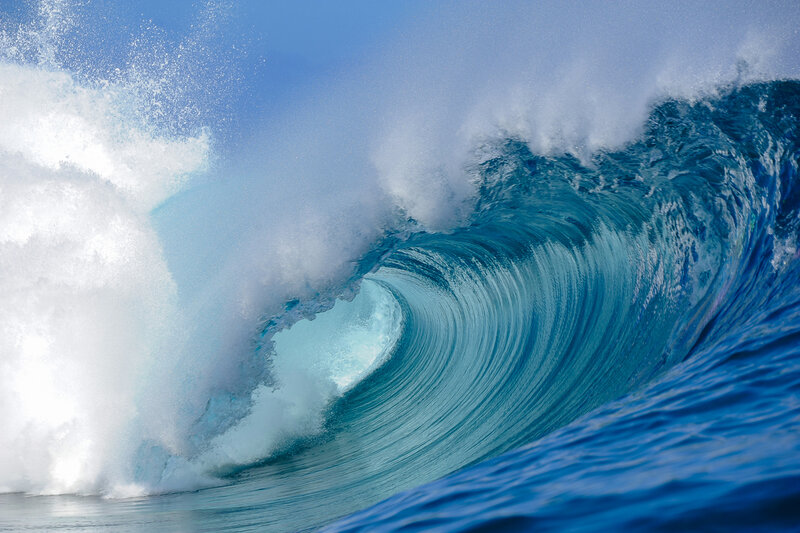 Ocean Wave Curling — Blue, Dramatic, Afternoon, Photograph, Sea, Sky