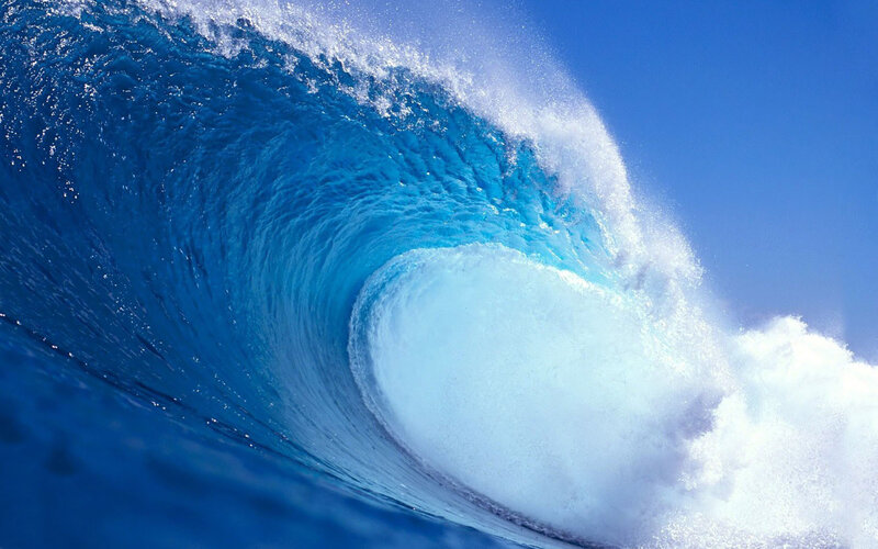 Ocean Wave Curling — Blue, Dramatic, Afternoon, Photograph, Sea