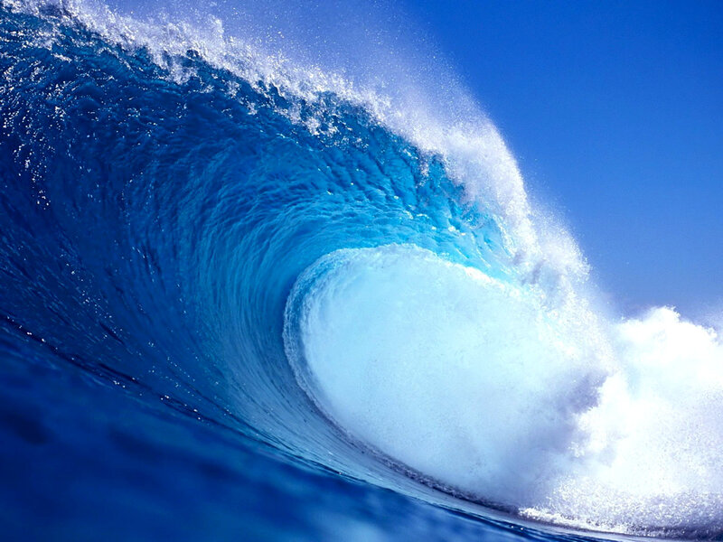 Ocean Wave Curling — Blue, Dramatic, Afternoon, Photograph, Sky, Foam
