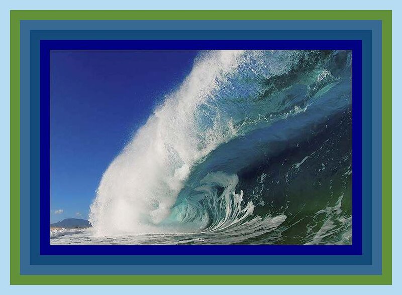 Ocean Wave Curling — Blue, Dramatic, Afternoon, Photograph, Sky, Mountain