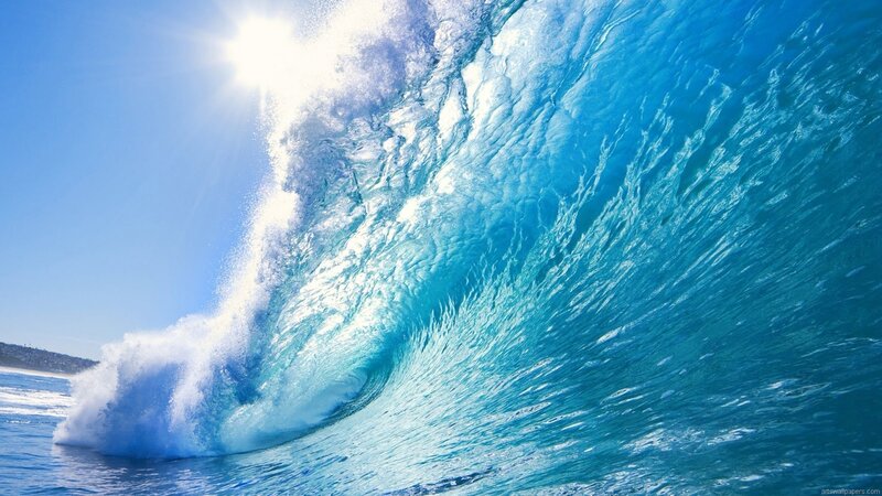 Ocean Wave Curling — Blue, Dramatic, Afternoon, Photograph, Sun, Sky, Coastline