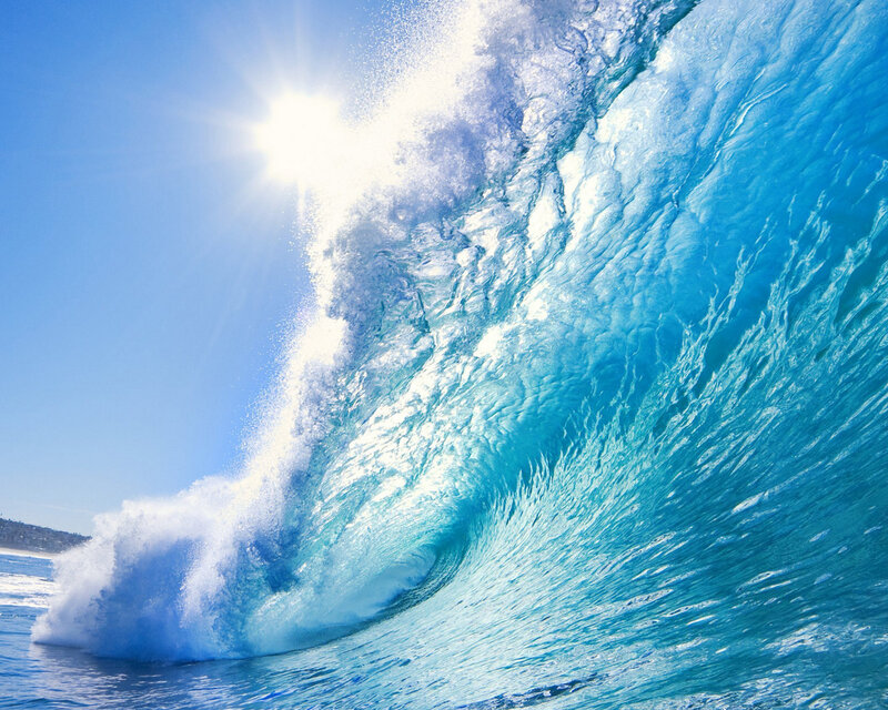 Ocean Wave Curling — Blue, Dramatic, Afternoon, Photograph, Sun