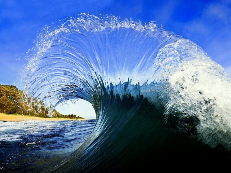 Ocean Wave Curling — Blue, Dramatic, Afternoon