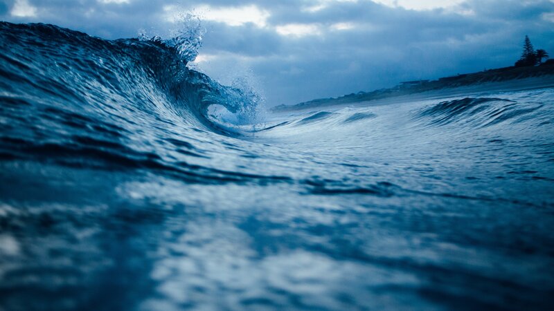 Ocean Wave Curling — Blue, Dramatic, Night