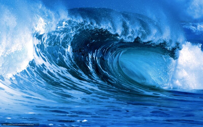 Ocean Wave Curling — Blue, Dramatic, Photograph, Sea, Foam