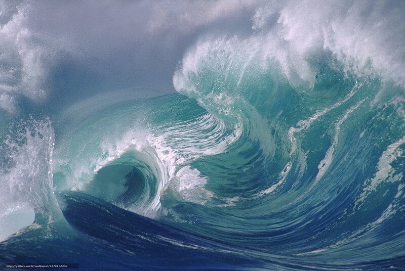 Ocean Wave Curling — Blue, Dramatic, Photograph, Sea, Sky