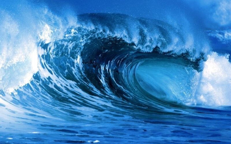 Ocean Wave Curling — Blue, Dramatic, Photograph, Sea