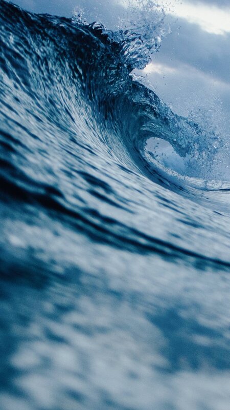 Ocean Wave Curling — Blue, Dramatic, Photograph, Sky