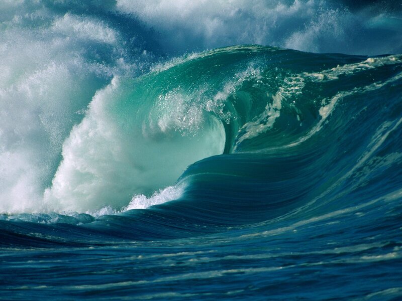 Ocean Wave Curling — Blue, Dramatic, Photograph