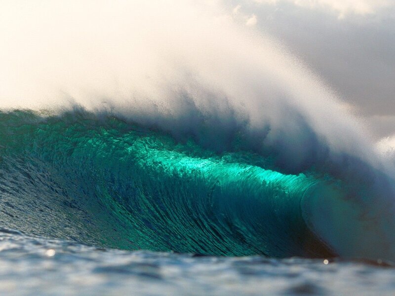Ocean Wave Curling — Blue, Dramatic, Sunset, Photograph, Sea