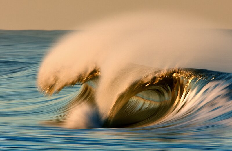Ocean Wave Curling — Blue, Dramatic, Sunset, Photograph