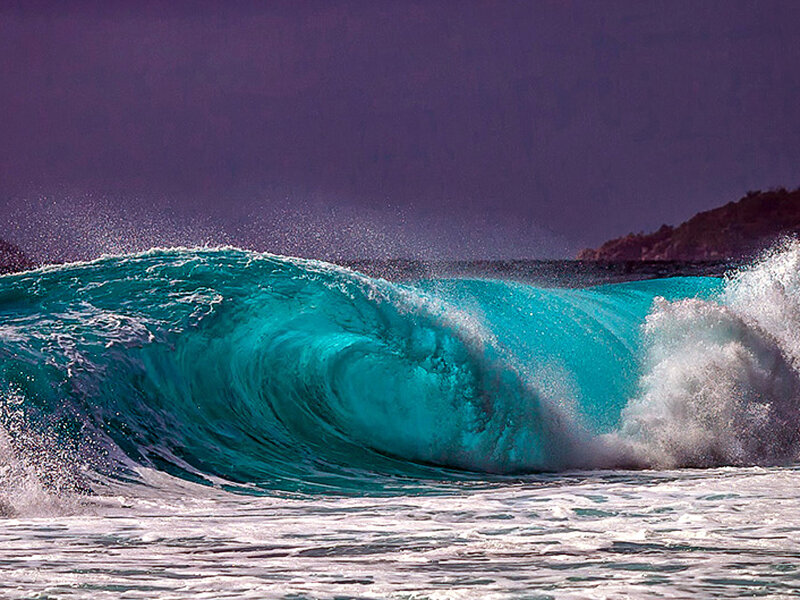 Ocean Wave Curling — Blue, Dramatic, Sunset