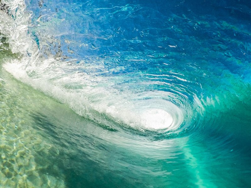 Ocean Wave Curling — Blue, Dynamic, Afternoon, Photograph, Foam