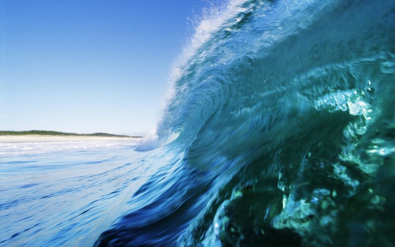 Ocean Wave Curling — Blue, Dynamic, Afternoon, Photograph