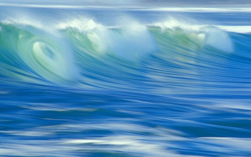 Ocean Wave Curling — Blue, Dynamic, Photograph, Foam