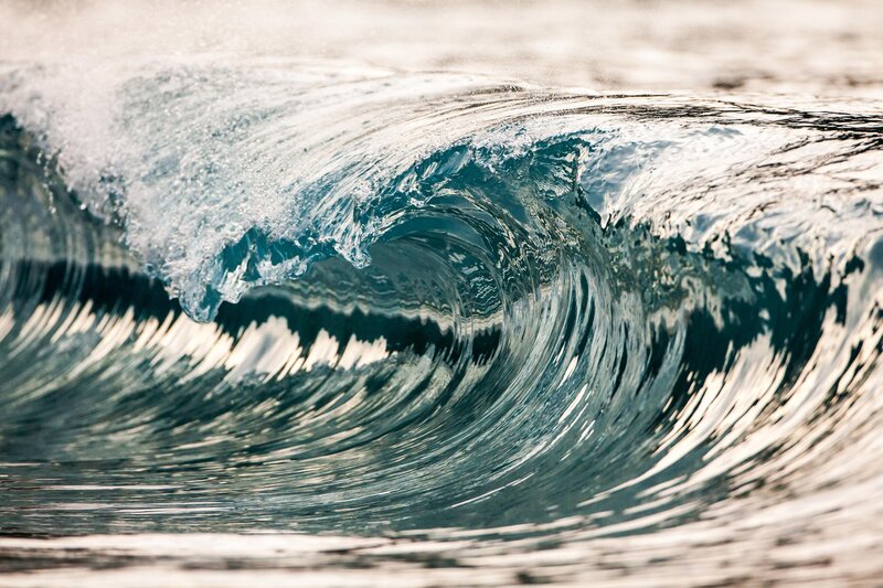 Ocean Wave Curling — Blue, Dynamic, Photograph, Sea, Foam