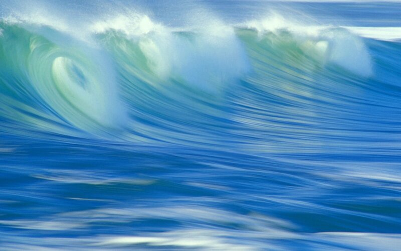 Ocean Wave Curling — Blue, Dynamic, Photograph