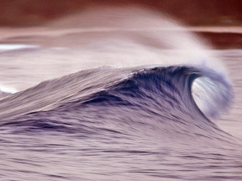 Ocean Wave Curling — Blue, Dynamic, Sunset, Photograph, Sea, White