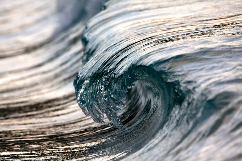 Ocean Wave Curling — Blue, Dynamic, Sunset, Photograph