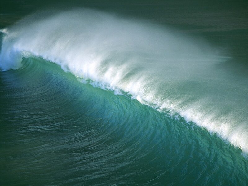 Ocean Wave Curling — Green, Dramatic, Photograph, Foam