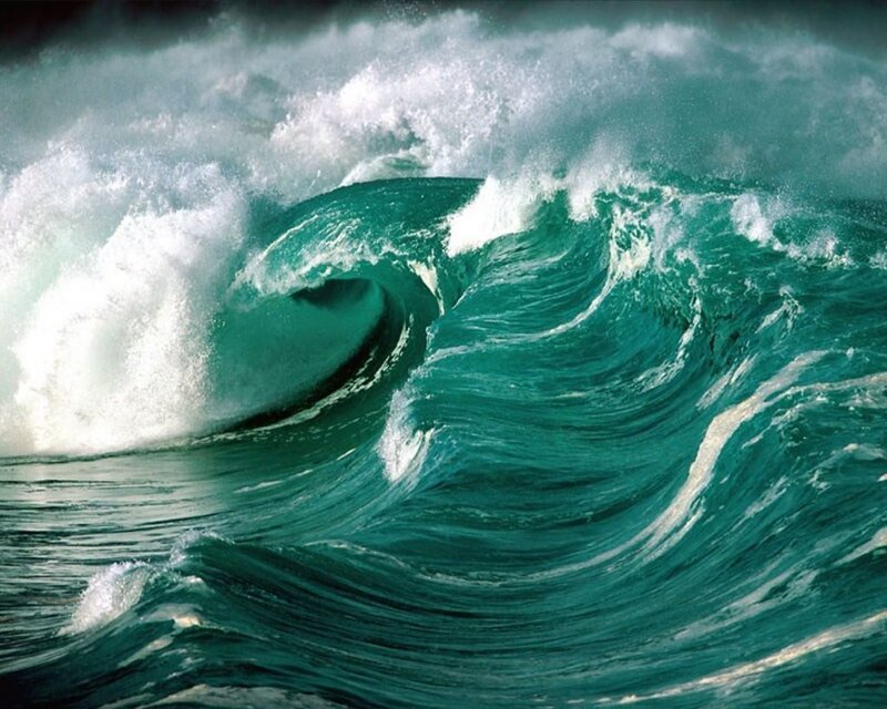 Ocean Wave Curling — Teal, Dramatic