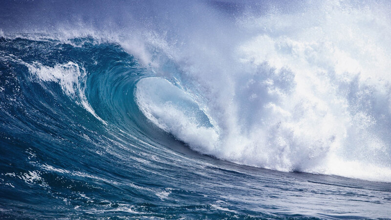 Ocean Wave Forming Barrel — Blue, Dramatic, Afternoon, Photograph, Sea, Sky
