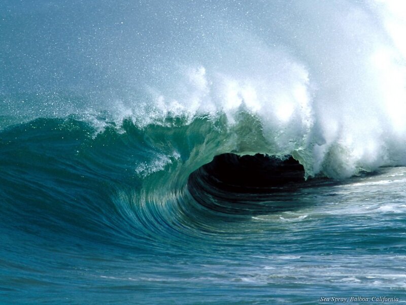 Ocean Wave Forming Barrel — Blue, Dramatic, Afternoon, Photograph, Sea Spray