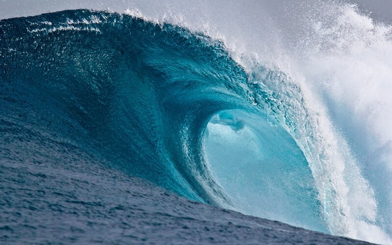 Ocean Wave Forming Barrel — Blue, Dramatic, Photograph, Sea, Sky