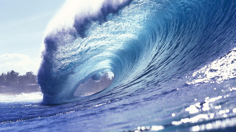 Ocean Wave Forming Barrel — Blue, Dramatic