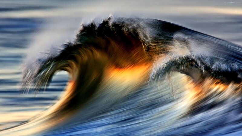 Ocean Wave in Motion — Blue, Dynamic, Sunset, Photograph