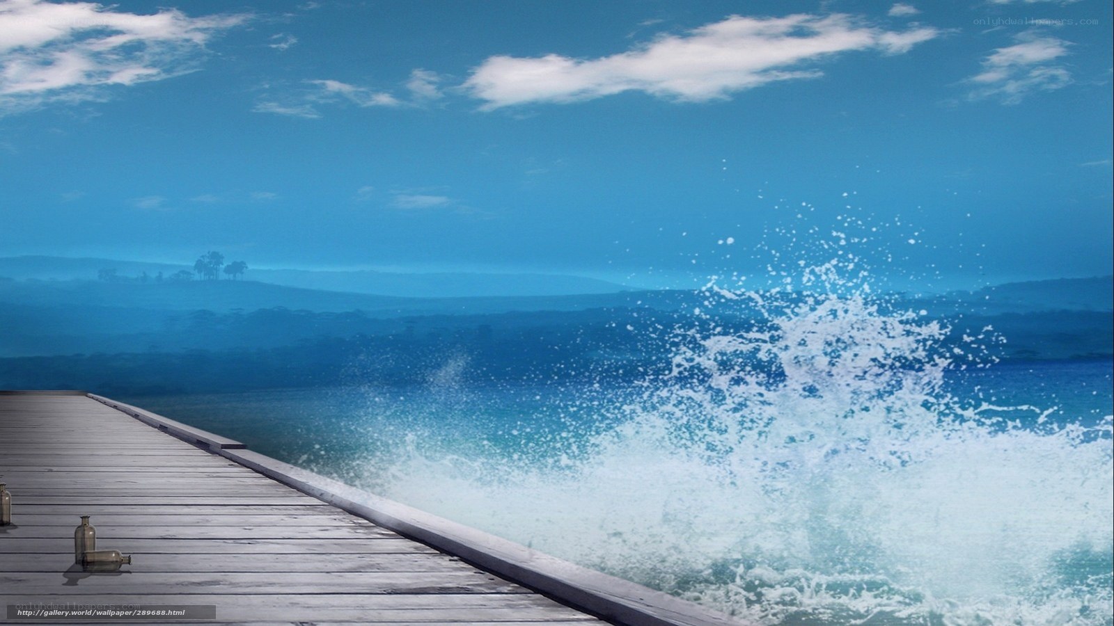 Ocean wave splashing on pier