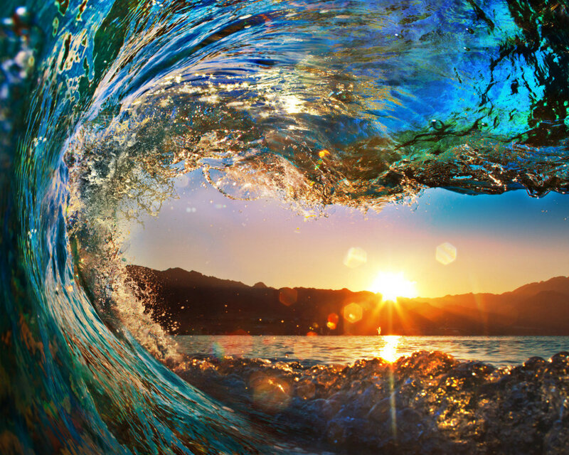Ocean Wave Tunnel — Blue, Dramatic, Sunset, Photograph